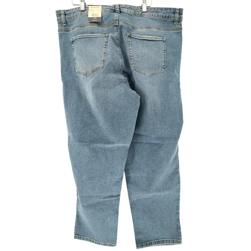 Style & Co Jeans Womens Plus Size 18W Blue High‎ Rise Straight Distressed Denim